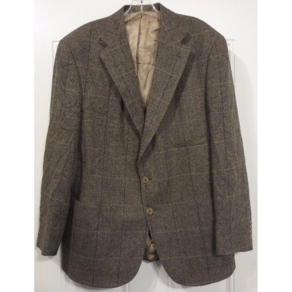 EVAN PICONE BROWN WOOL 2 BUTTON JACKET BLAZER USA UNION 44R HERRINGBONE - J27